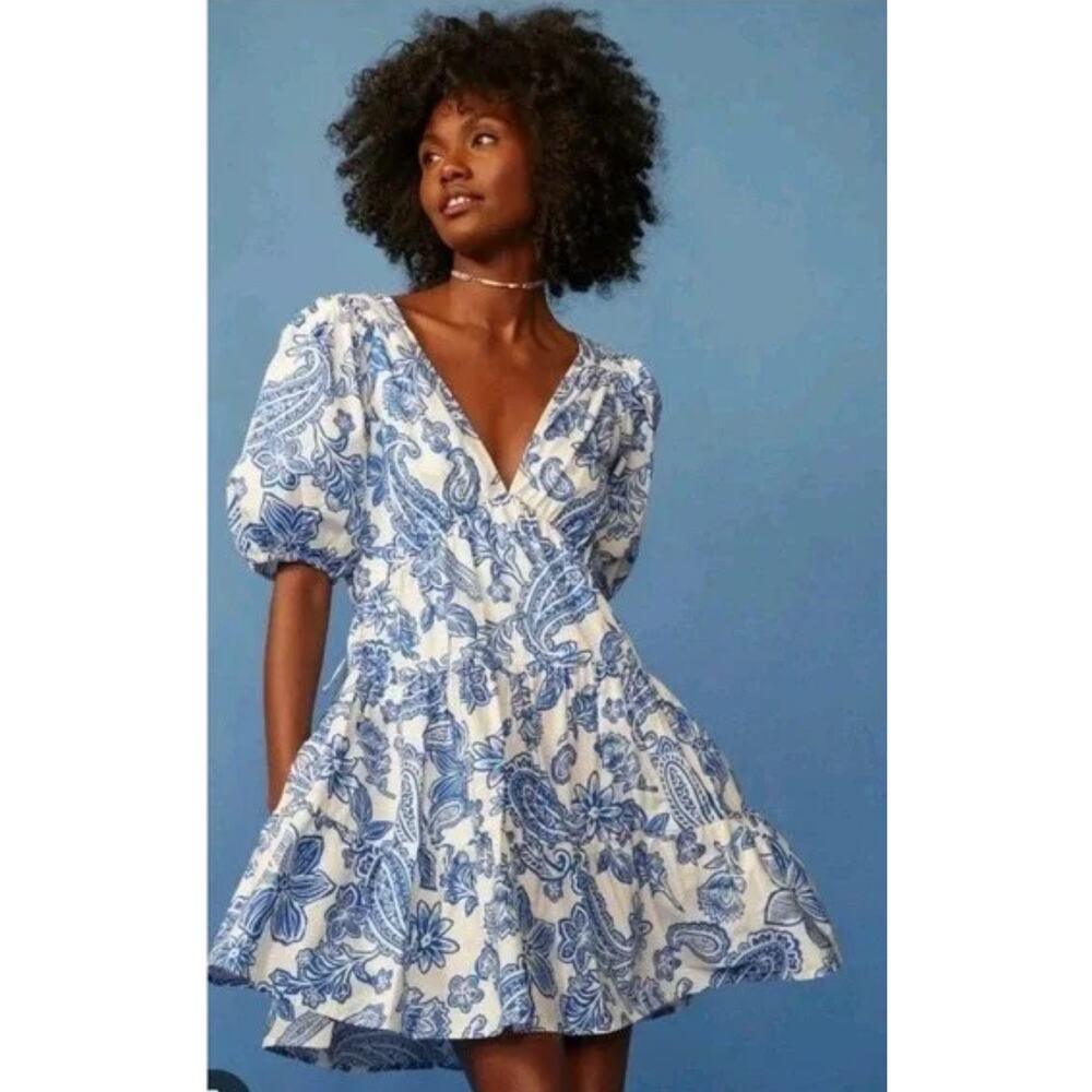 Xirena Nissa Tiered Cut-Out Mini Dress‎ Santorini Blue Size XS